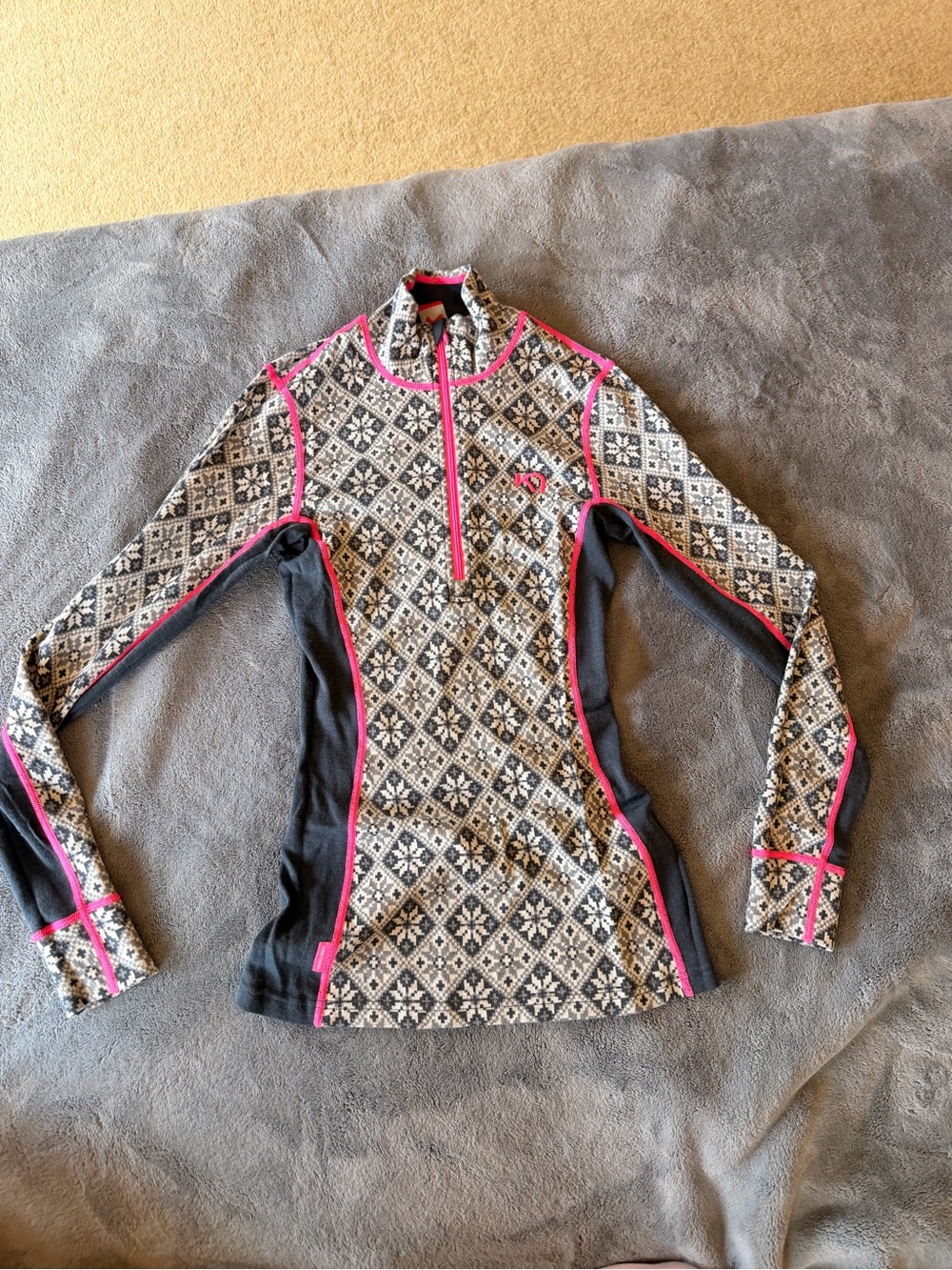 Kari Traa Black & Pink Patterned Half-Zip Ski Top